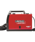 Compact And Portable Mig Welder Perfect For DIY Projects Uses Flux Core Or Mild Steel Easy To Operate At Home With 120 Volt Power handles red welder with cables.