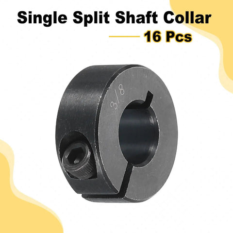 Beefy 16 Pack 3/8 Inch Bore Split Shaft Collar Clamp With 7/8 Inch Outside Diameter And 11/32 Inch Thick Black Oxide Steel Set Screw Lock