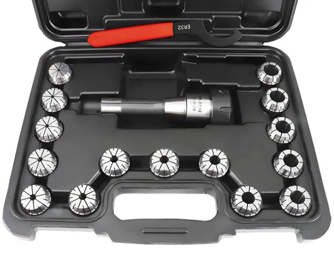 R8 ER32 Collet Holder Set For CNC Milling Lathe Kit With 15 ER32 Collets R8 Shank Wrench And Plastic Case