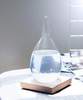 Storm Glass Weather Predictor Barometer Bottle With Wood Base For Home And Office Decor And Weather Station on desk