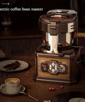 Level Up Your Home Barista Game With This Pro Grade Electric Coffee Bean Roaster Featuring Ultra Precise Temperature Control And Whisper Quiet Operation For Fresh Batch Perfection Every Single Brew. Electric coffee bean roaster on a wooden counter.