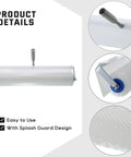 Spike Roller 19x1 Inch Spiked Screeding Roller For Self Leveling Epoxy Floors with splash guard and close-up of spikes and handle.