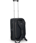 Black collapsible wheeled carry on duffel bag with backpack straps and telescopic handle for weekend travel.