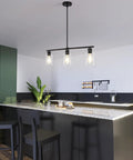 3 Light Black Kitchen Island Lighting Fixture Over Table Totally Modern Linear Chandelier With Clear Glass Shades Farmhouse Style Pendant