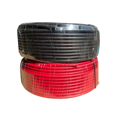 Heavy Duty 100 Ft Solar Extension Cable Set With Black And Red 10 AWG Wire And Six Pairs Solar Connectors For RV And Photovoltaic Systems Perfect For Off Grid DIY Projects Built To Last in packaging.