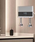 On Demand Tankless Electric Water Heater 4000W 110V Instant Hot Water System mounted in modern bathroom for sink use.