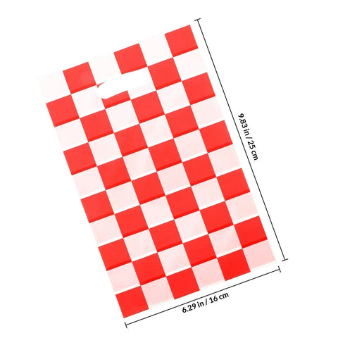 Race Car Themed Gift Bags With Handle Pack Of 50 Portable Lightweight Plastic Candy Bags Checkered Pattern with dimensions