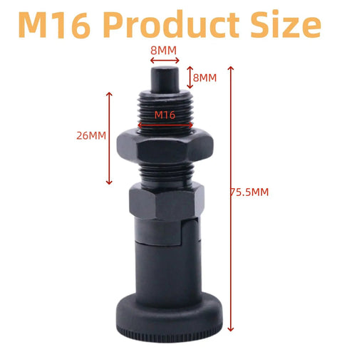 Straight Up Push Fit Ball Nose Spring Plunger With Self Locking Indexing Knob And Carbon Steel Positioning Bolt M16 size details.