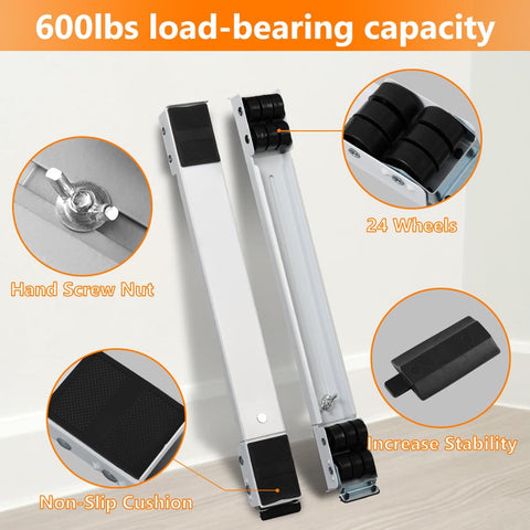 Heavy Duty Appliance Rollers For Washing Machines And Refrigerators Extendable Mobile Stand With 24 Dual Wheels And 660 Lb Load Capacity White Furniture Sliders For Fridges And Washers Smooth Glide Floor Protection And Easy Maneuverability