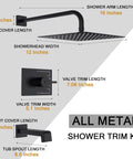 Diagram showing Dope Matte Black Shower Fixture Set With 12 Inch Shower Head Tub Spout And Single Handle Valve Included Easy Temperature Control