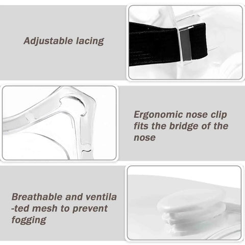 Close-up of adjustable lacing and ergonomic nose clip on Anti-Fog Safety Goggles With Clear Lens For Industrial And Workshop Use