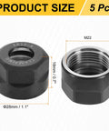 Five Pieces ER16A M22 Collet Clamping Nuts Set For CNC Milling Chuck Holder Lathe Cast Steel Construction product size diagram