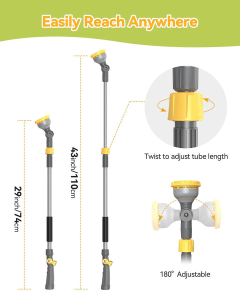 Extendable Garden Water Wand With 29 To 43 Inch Reach, 10 Spray Patterns, 180 Degree Swivel Head, thumb control