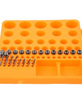 FTVOGUE ER11 Collet Chuck And Pointed Knife Set For CNC Milling arranged on an orange storage mat, showcasing various sizes and types.