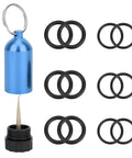 Mini Scuba Tank Key Ring Kit with aluminum frame, brass O ring pick, and 12 O rings for regulators, valves, and hoses displayed