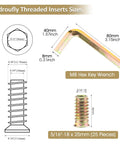 Diagram of Heavy-Duty 5/16-18 Threaded Inserts for Wood Furniture With Hex Wrench, 25mm Length, zinc plated carbon steel.