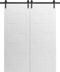 Modern Double Barn Door 84 By 96 Inches Painted White With 13 Foot Slick Rail Track Sliding System For Interior Doors Solid Panel Design