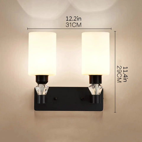 Dope Minimalist Black Wall Sconce With Rugged Iron Frame And Frosted Glass Shade providing chill ambient glow, size 12.2in x 11.4in.