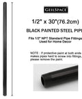 Six Pack Half Inch Black Metal Pipe 30 Inches Long Pre Cut For DIY Industrial Shelving Vintage Style Fits Standard NPT