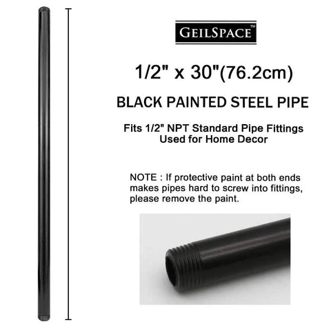 Six Pack Half Inch Black Metal Pipe 30 Inches Long Pre Cut For DIY Industrial Shelving Vintage Style Fits Standard NPT