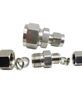 Heavy Duty Stainless Steel Compression Union Fitting 1/16 To 1 Inch Tube OD 316L Equal Coupler With UNF Nut Lock 6000 PSI