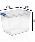 27 Quart Clear Plastic Storage Bin With Lock Down Latching Lid Stackable Organizer Tote For Home Clutter Control, dimensions shown.