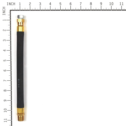 Oil Drain Hose For Briggs And Stratton Engines 10-1/2 Inch Long With 3/8-18 Fittings OEM Part 1723165SM shown with measuring scale