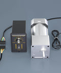 Front view of silver 300W 110V AC gear reducer motor with CW/CCW speed controller and wiring harness