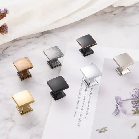 Polished Chrome Square Cabinet Knobs Set, 1 Inch, 10 Pack, Heavy Duty Metal Pulls With Two Screw Sizes For Easy Install, Rust Resistant Hardware Upgrade For Cabinets, Dressers, And Drawers in assorted finishes