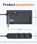 Dimensions and ports of Heavy Duty Cigarette Lighter Splitter With 45W Retractable Type C Car Charger Cable.