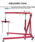 Heavy Duty Two Ton Foldable Engine Hoist With Adjustable Cherry Picker Crane Boom and Six Tight Turning Casters, 4 adjustable positions.