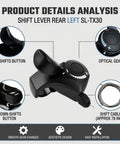 7 Speed Right Thumb Trigger Shifter and 3 Speed Left Thumb Shift Lever Set details, featuring optical gear & shift cable.
