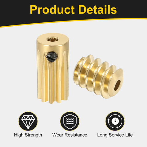 Worm Gear Set 10T 0.5 Module Ten To One Reduction Right Rotation Drive Gear Box Brass Gear 2mm Bore Brass Rod 1.98mm Bore Gear And Worm Included