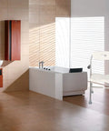 Bathroom with Easy Fold Shower Chair For Seniors And Disabled, Adjustable Height Bath Seat With Grab Handle beside the tub