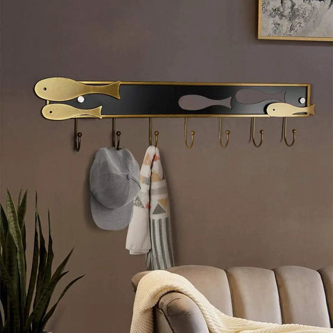 Goldfish Wall Mounted Coat Rack Hook Set With Multiple Hangers For Coats And Towels Featuring Hella Tough Metal Build and sleek design.