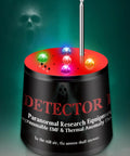 EMF Detector With Temperature Deviation Detection And Five Sensitivity Levels, Radiating Electromagnetic Pod 2.0 For Ghost Hunters And Paranormal Investigations, 360 Degree Antenna For Full Energy Coverage And Fast Real Time Readouts black cylindrical detector with antenna and lights