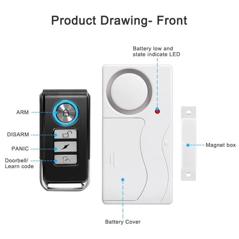 Wireless Door And Window Alarm System With Remote Arm Disarm Panic And Doorbell Modes 105 Decibel No Fuss Quick Setup Magnetic Trigger Easy Peel And Stick Installation Deterrent For Thieves With Extra Remotes