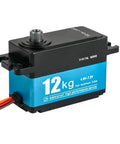 Heavy Duty Digital Servo Boasting Full Metal Gears And Badass 12Kcm Torque For Rc Vehicles Featuring Reliable 270 Degree Rotation and Rig Ready Precision Handling, showing a close-up view of the servo's aluminum case.
