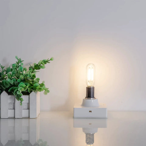 E12 LED Candelabra Bulb 2W Equivalent 25W, T6 Vintage Filament, Dimmable Soft White 3000K Edison Candle Bulb in modern lamp setting