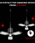 Plug In Garage Light With Motion Sensor 80W 8000LM Deformable LED Shop Light with adjustable hanging height shown