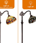 Stained Glass Tiffany Style Floor Lamp Standing 62 Inches Tall With Inlaid Crystal Accents showing light on and off