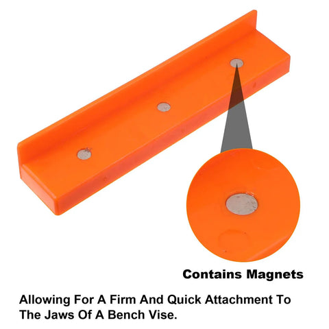 2 Set Magnetic Vise Jaw Pads 5 Inch Soft Rubber Bench Protectors showing magnetic attachment points for secure grip.