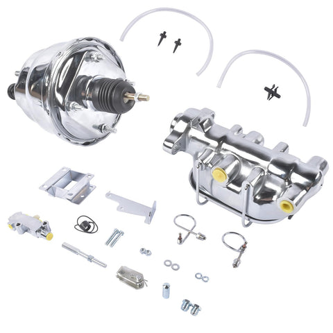 7 Inch Chrome Brake Booster And Master Cylinder Replacement Kit With Disc Drum Valve For Chevy Bel Air 1955 1956 1957