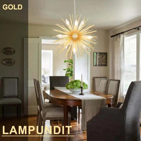 9 Light Gold Sputnik Chandelier For Living Room Bedroom Dining Room Kitchen Hallway Office Fully Dimmable Ceiling Light Fixture With Modern Firework Dandelion Design That Makes Your Space Pop.