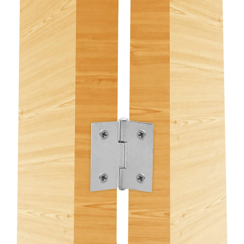 Piutouyar 1-inch stainless steel butt hinge with mounting screws, installed on wooden cabinet doors