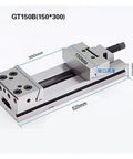Heavy Duty 6 Inch Manual Tool Maker Vise Offering Beefy Clamping Force For Benchtop CNC Milling Grinding And Precision Woodworking Tasks With Dead Simple Workpiece Alignment shown from above with dimensions labeled.
