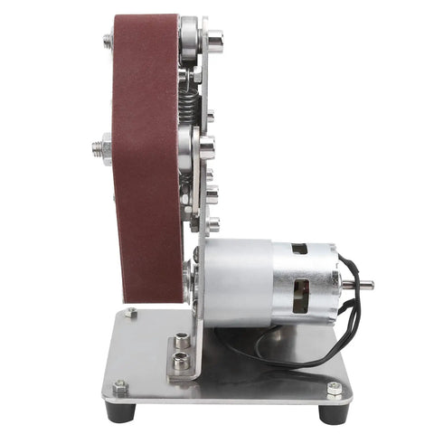 Aunmas 775 Electric Belt Sander With Powerful 9000Rpm Motor for grinding, showing belt and motor detailing on a mini bench grinder.
