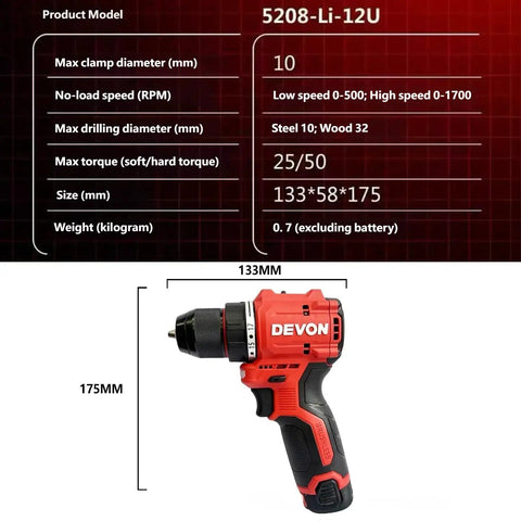 Kickass 12V Brushless Cordless Drill Driver With 3Ah Rechargeable Battery And Variable Speed Control, 133x58x175mm size.