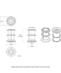 Technical drawing of Double Star Threaded Caster Insert in Heat Treated Steel for 1 Inch Round Tube 16 18 Gauge with 3/8-16 Thread Pack of 4
