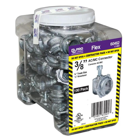 ProConnex C-550 AC/MC Connector 3/8 Inch Gray 100 Pack For Steel Knockouts And AC Or MC Wire Termination Built Tough
